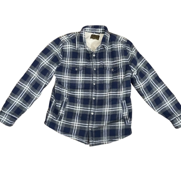 Lucky Brand Sherpa-Lined Plaid Flannel Jacket - Blue and Gray, Size Men’s Large - Picture 8 of 15